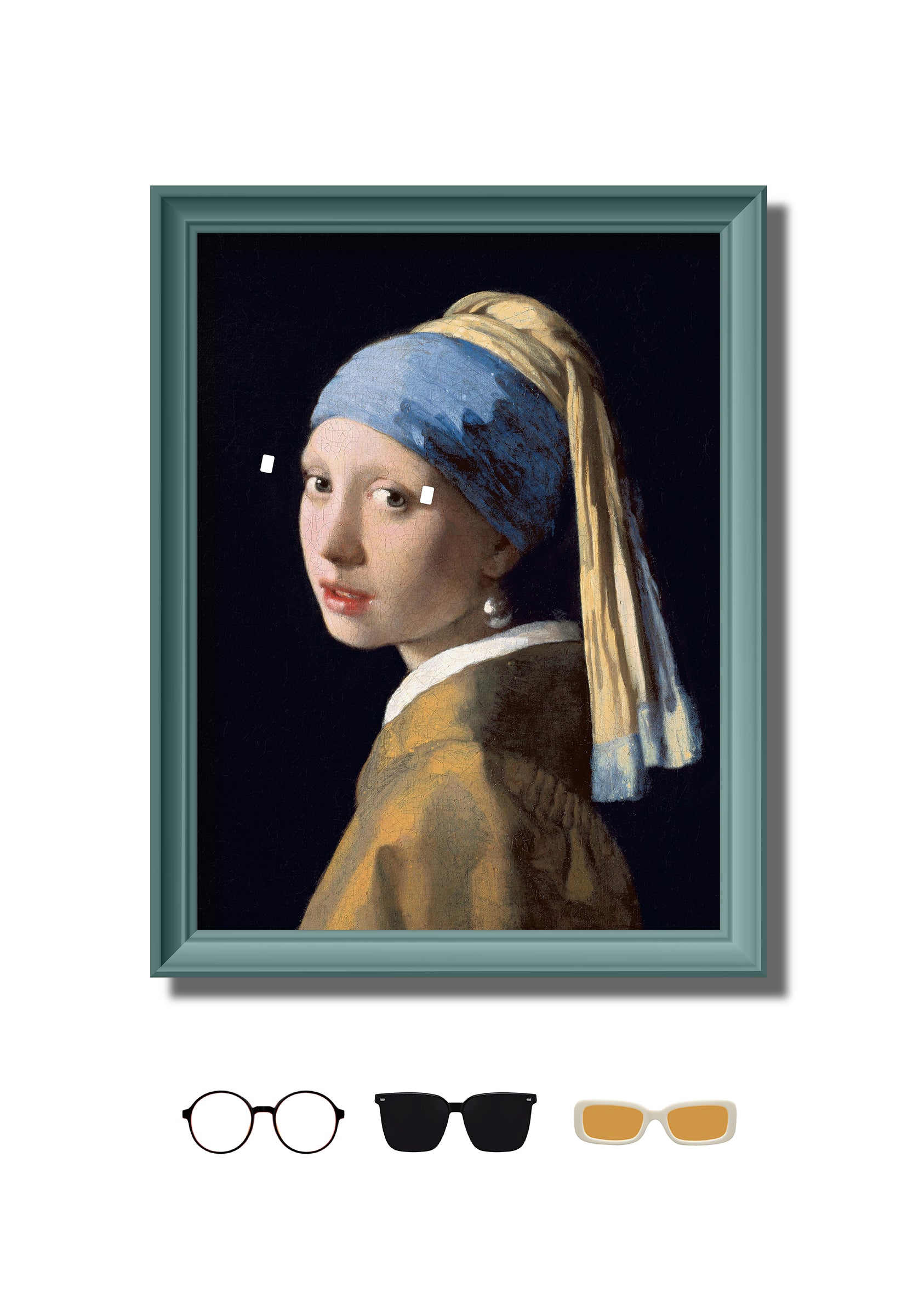 DAMNARTS Girl with a Pearl Earring glasses holder without glasses, showing the artwork alone as a functional art display.