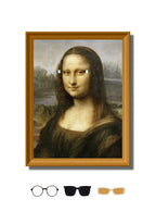 DAMNARTS Mona Lisa glasses holder with round optical glasses, turning a classic artwork into a functional wall art piece.
