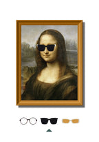 DAMNARTS Mona Lisa glasses holder with black sunglasses, a playful reinterpretation of the iconic Mona Lisa painting.
