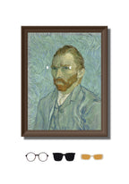 DAMNARTS Vincent van Gogh glasses holder showing the framed self-portrait without glasses, designed for interchangeable eyewear display.