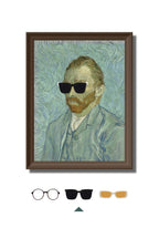 DAMNARTS Vincent van Gogh glasses holder wearing black sunglasses, transforming the iconic self-portrait into a modern art display.