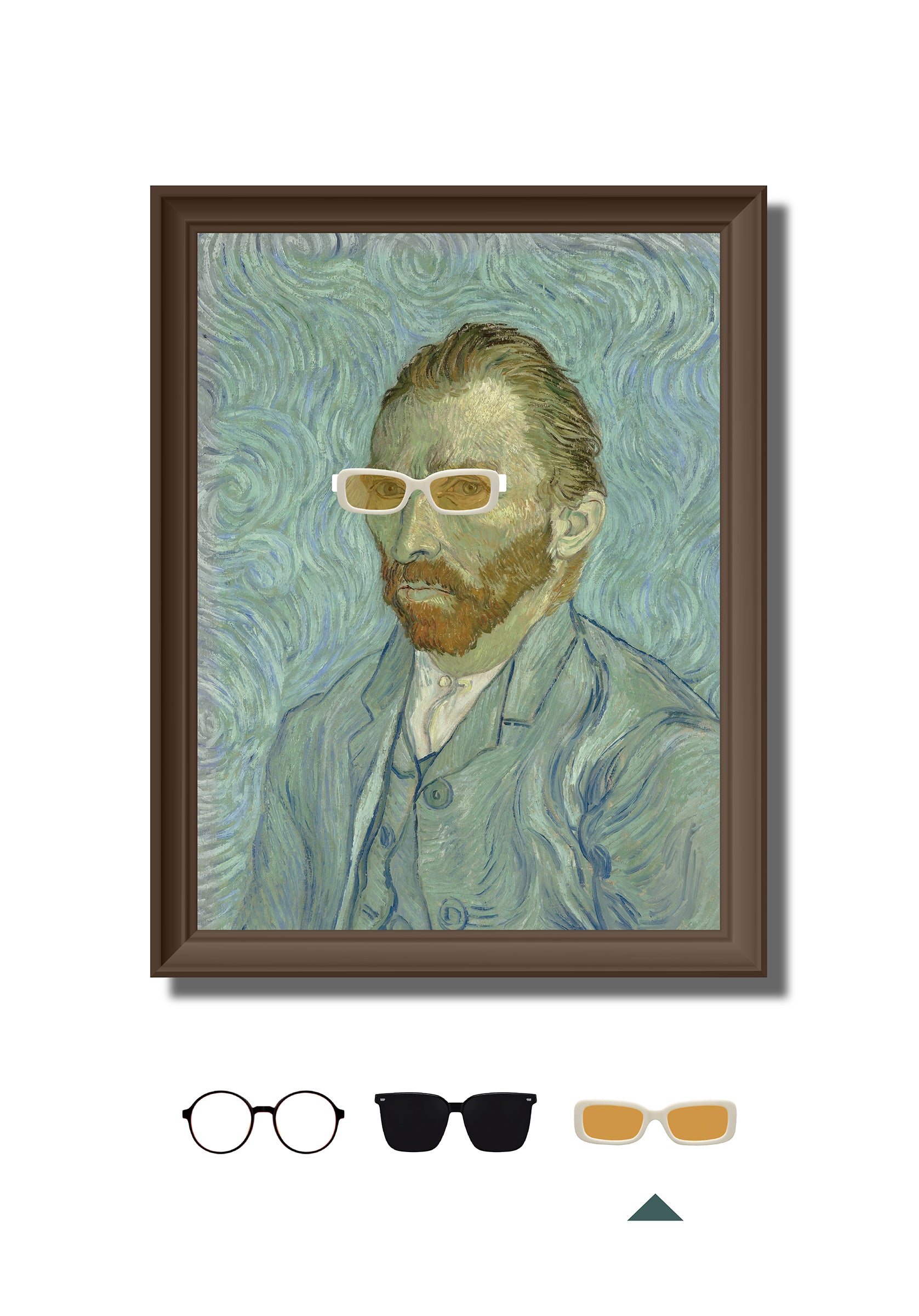 DAMNARTS Vincent van Gogh glasses holder styled with white tinted fashion glasses, turning the classic painting into a playful art object.