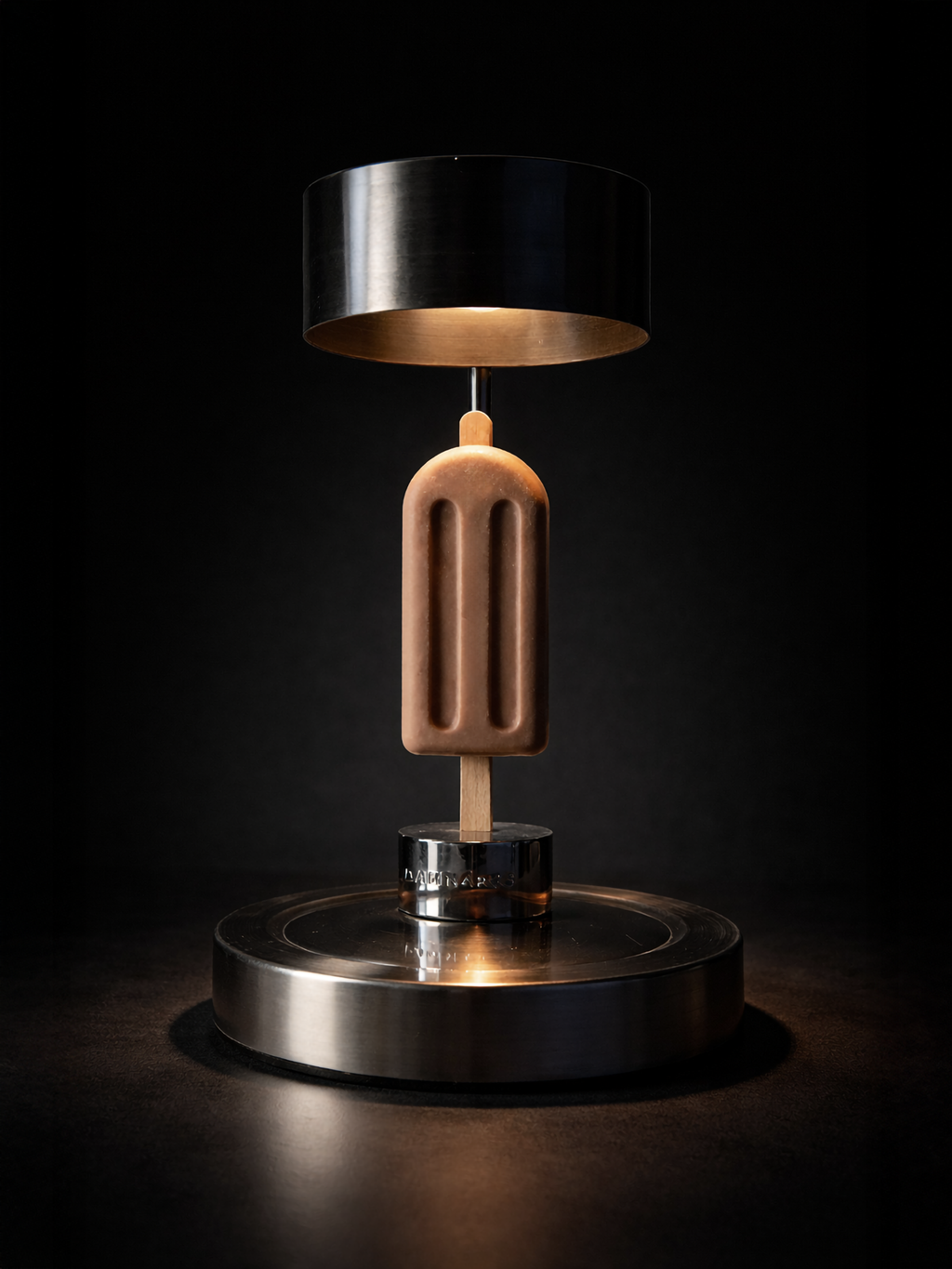 DAMNARTS ice pop scented candle under wax warmer lamp, soft glowing Desert Sand scent