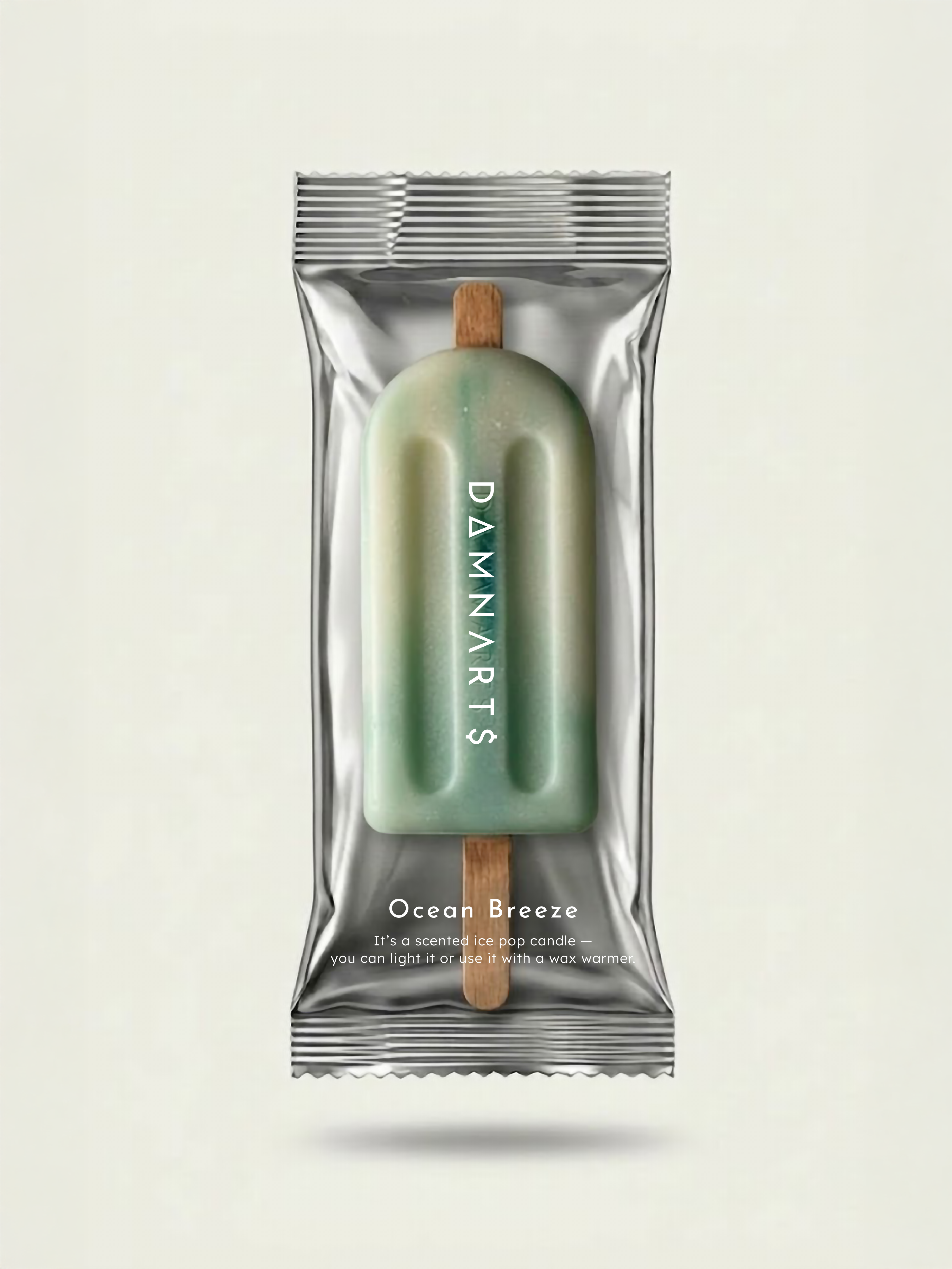 DAMNARTS Ocean Breeze scented ice pop candle in packaging, modern design product