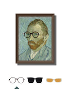 DAMNARTS Vincent van Gogh glasses holder featuring round optical glasses placed on the artwork, blending classic portrait with everyday eyewear.