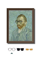 DAMNARTS Vincent van Gogh glasses holder featuring round optical glasses placed on the artwork, blending classic portrait with everyday eyewear.